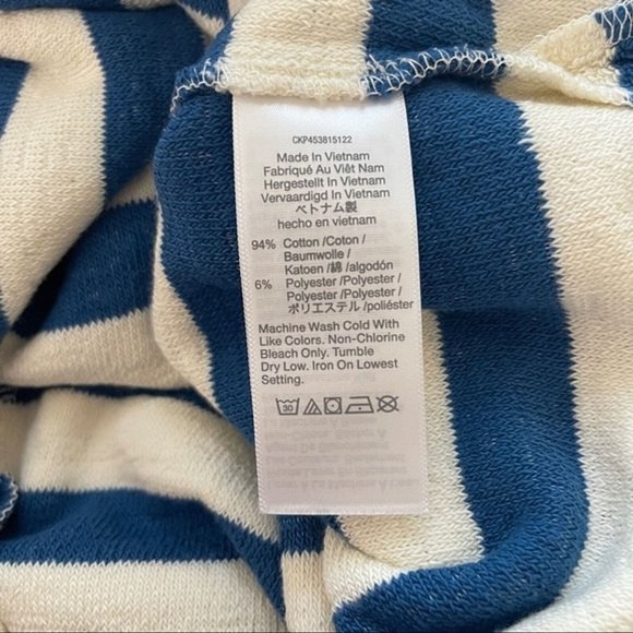 Madewell Sweatshirt Women Small Loop Terry Notch Blue White Stripe Dark‎ Lagoon - Picture 7 of 9